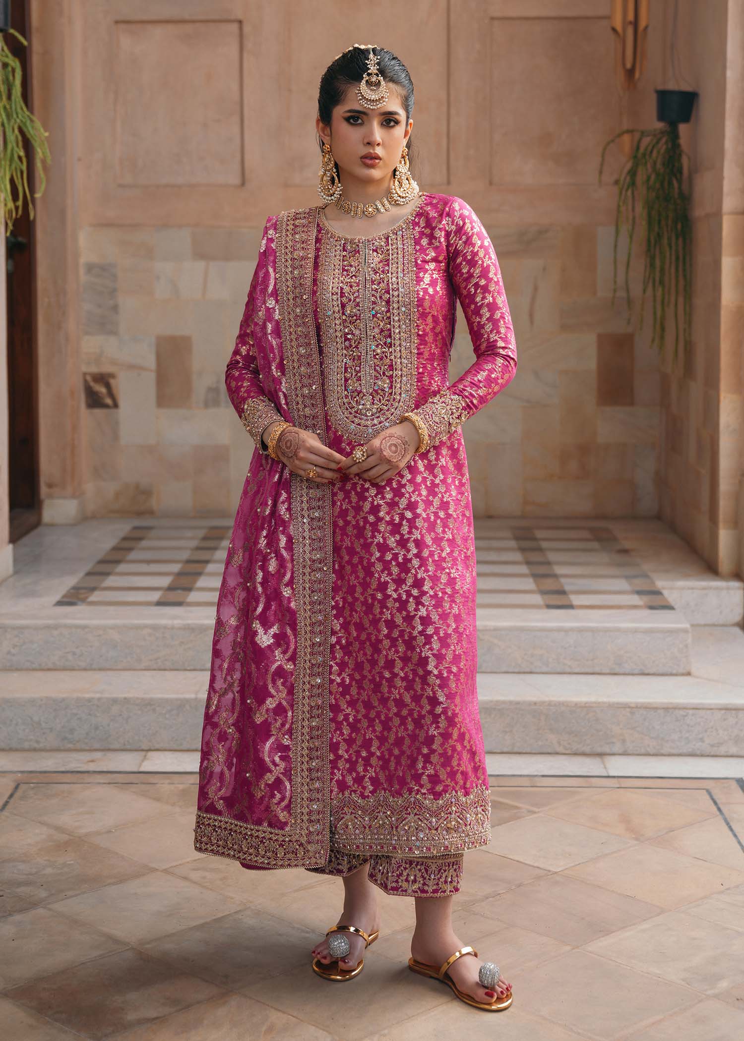 Rano shocking pink badla shirt front view - Kanwal Malik