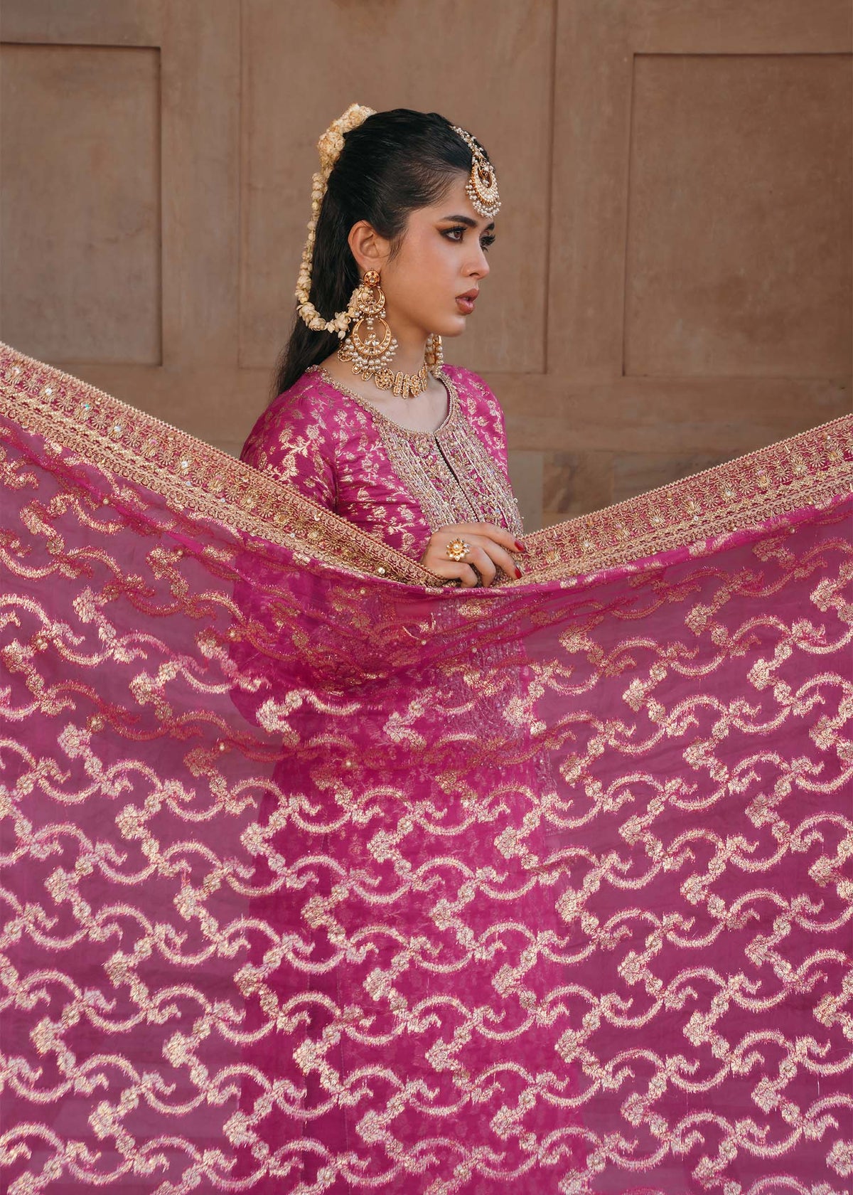 Rano shocking pink ensemble complete look - Kanwal Malik