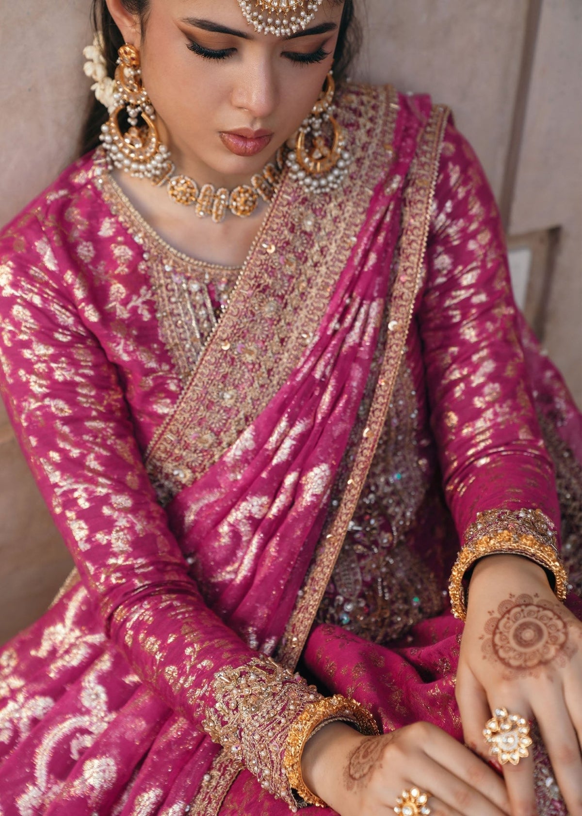 Rano shocking pink badla dupatta detail - Kanwal Malik