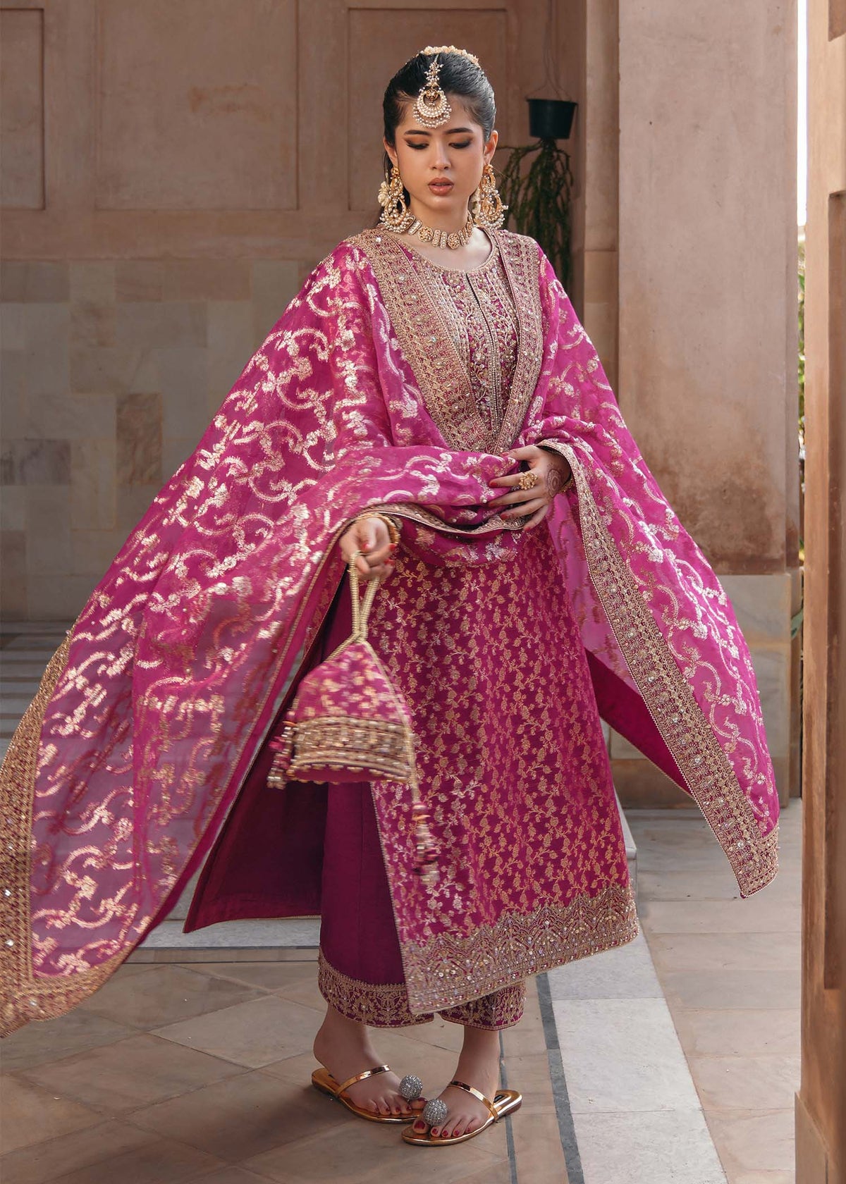 Rano shocking pink gota lace pants detail - Kanwal Malik