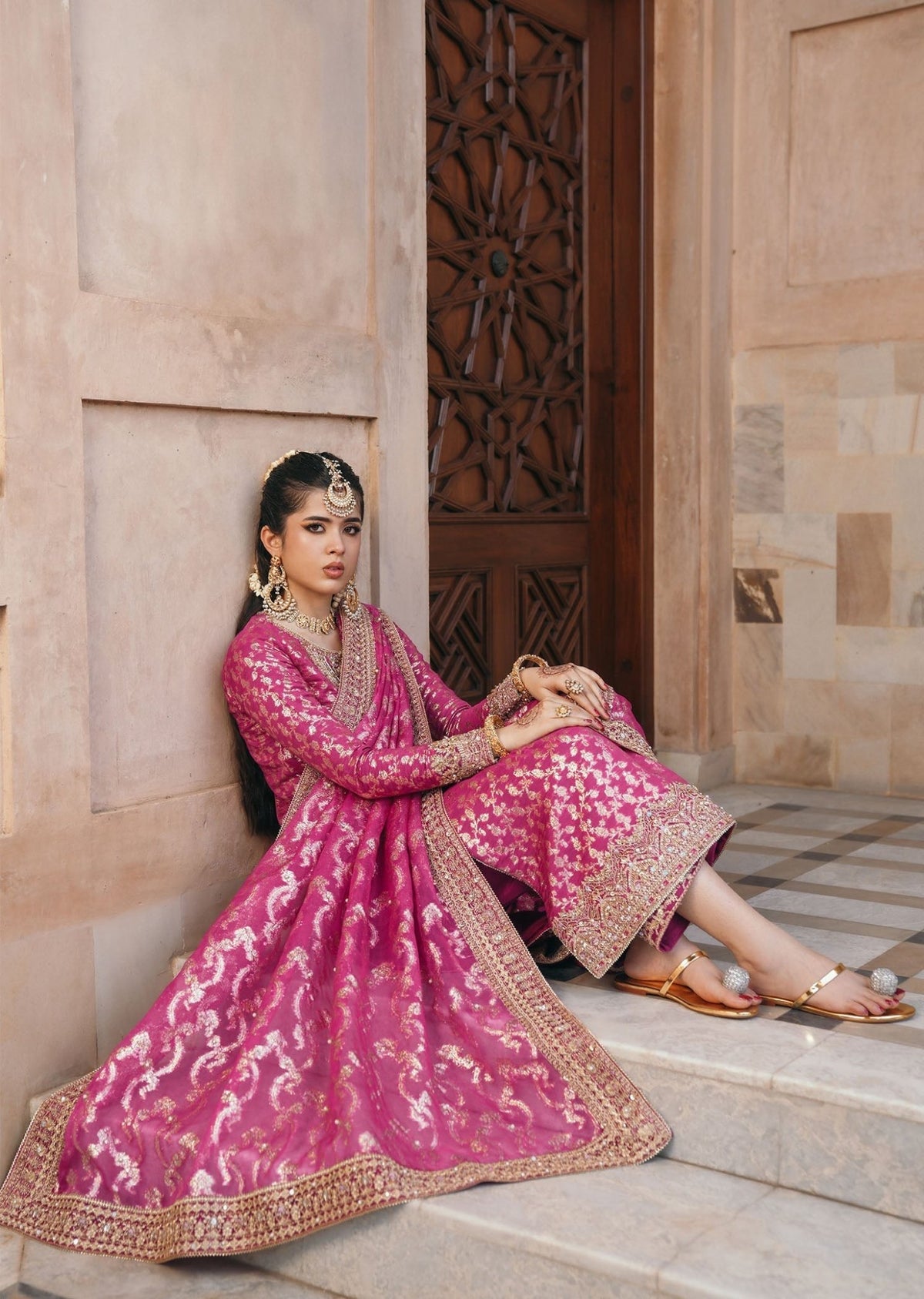Rano shocking pink ensemble side view - Kanwal Malik