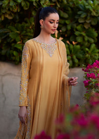 Reha mustard lace insert panel detail - Kanwal Malik