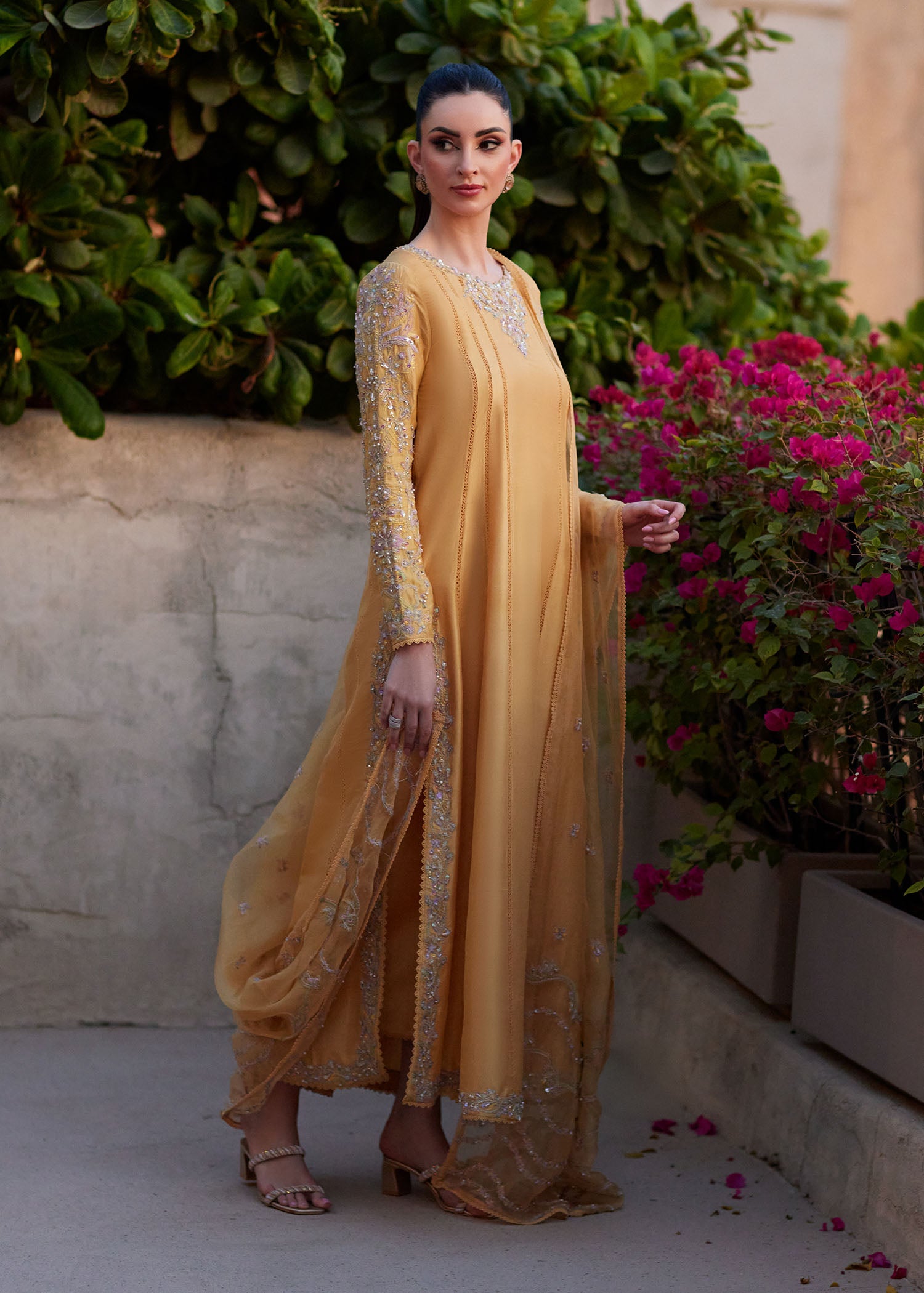 Reha mustard Ada handwork neckline detail - Kanwal Malik