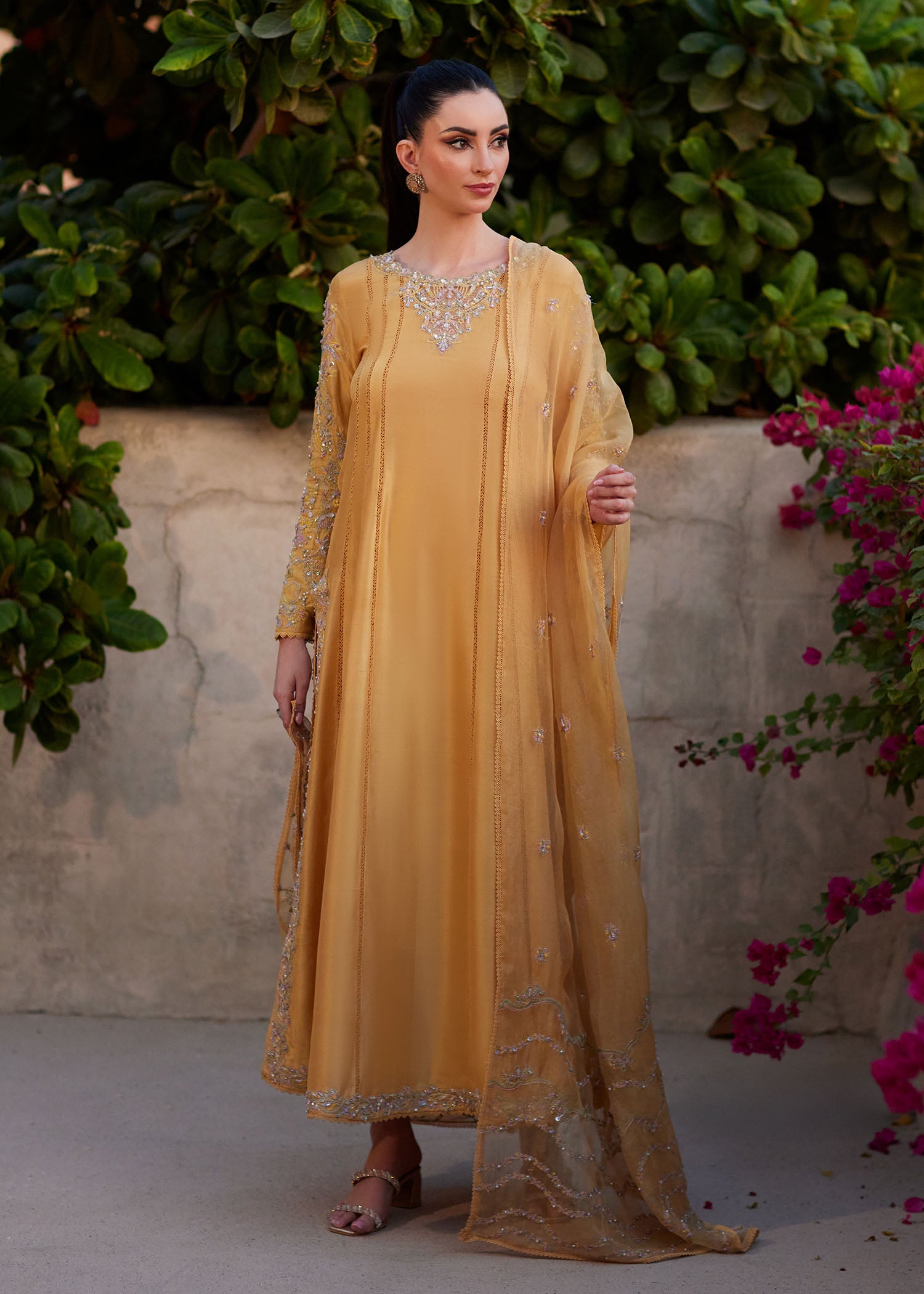Reha mustard raw silk shirt front view - Kanwal Malik
