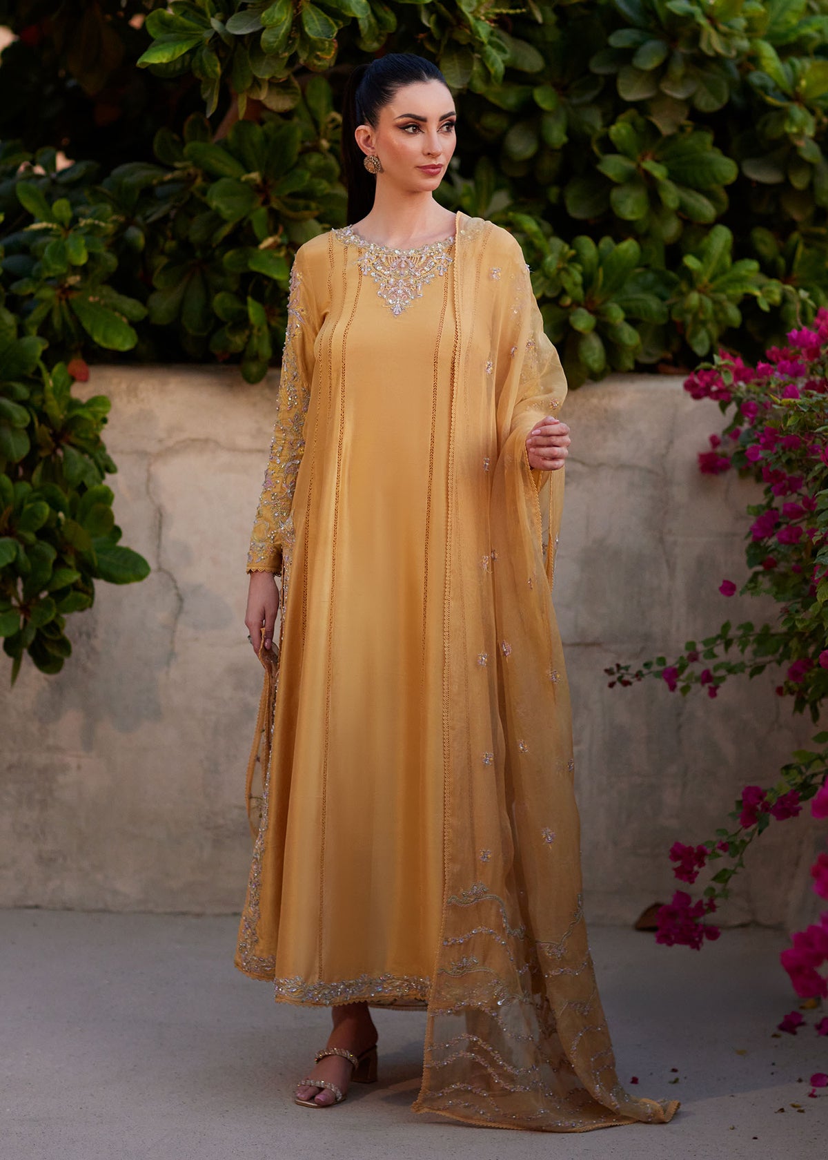 Reha mustard raw silk shirt front view - Kanwal Malik