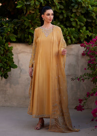 Reha mustard raw silk shirt front view - Kanwal Malik