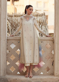 Reham ivory raw silk shirt front view - Kanwal Malik