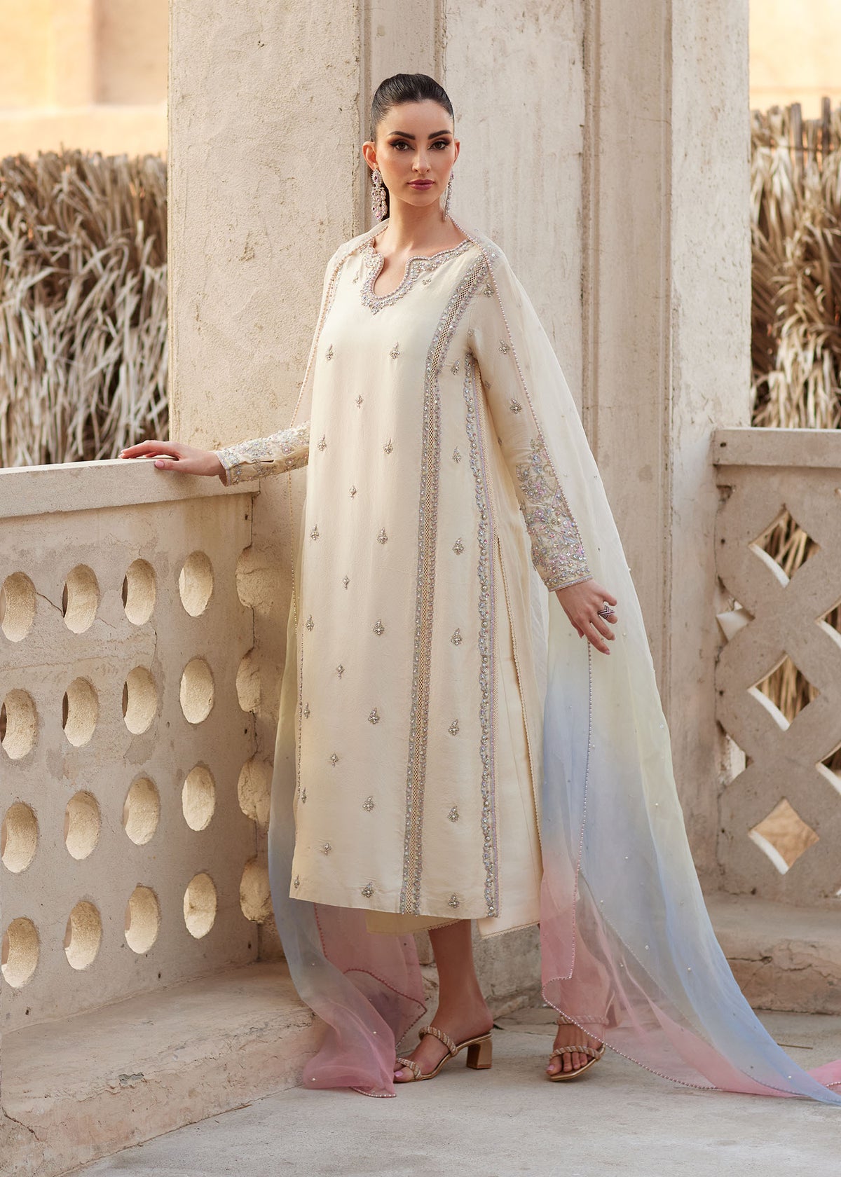 Reham ivory straight trouser detail - Kanwal Malik
