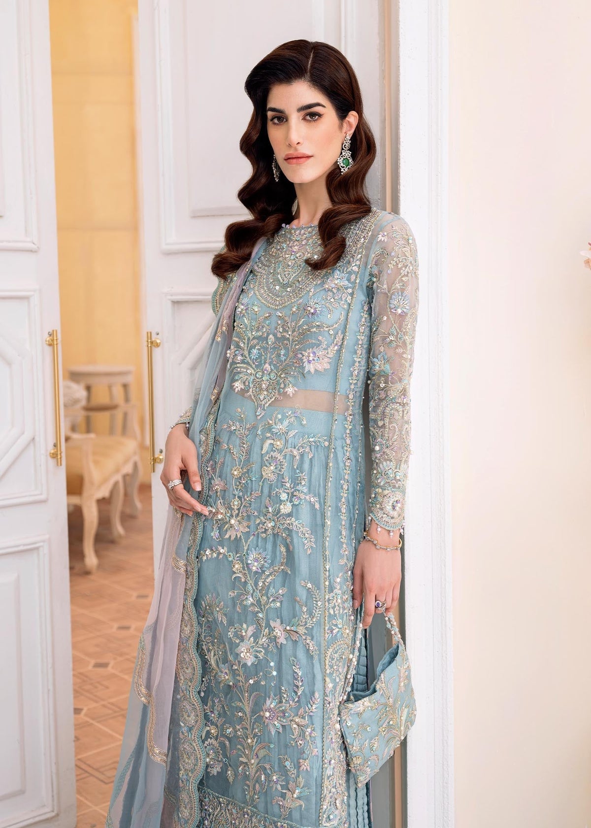 Rimel ice blue laser dupatta detail - Kanwal Malik