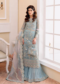 Rimel ice blue organza shirt front view - Kanwal Malik