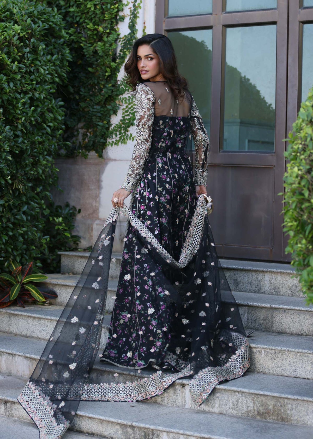 Rina black dupatta detail - Kanwal Malik luxury pret