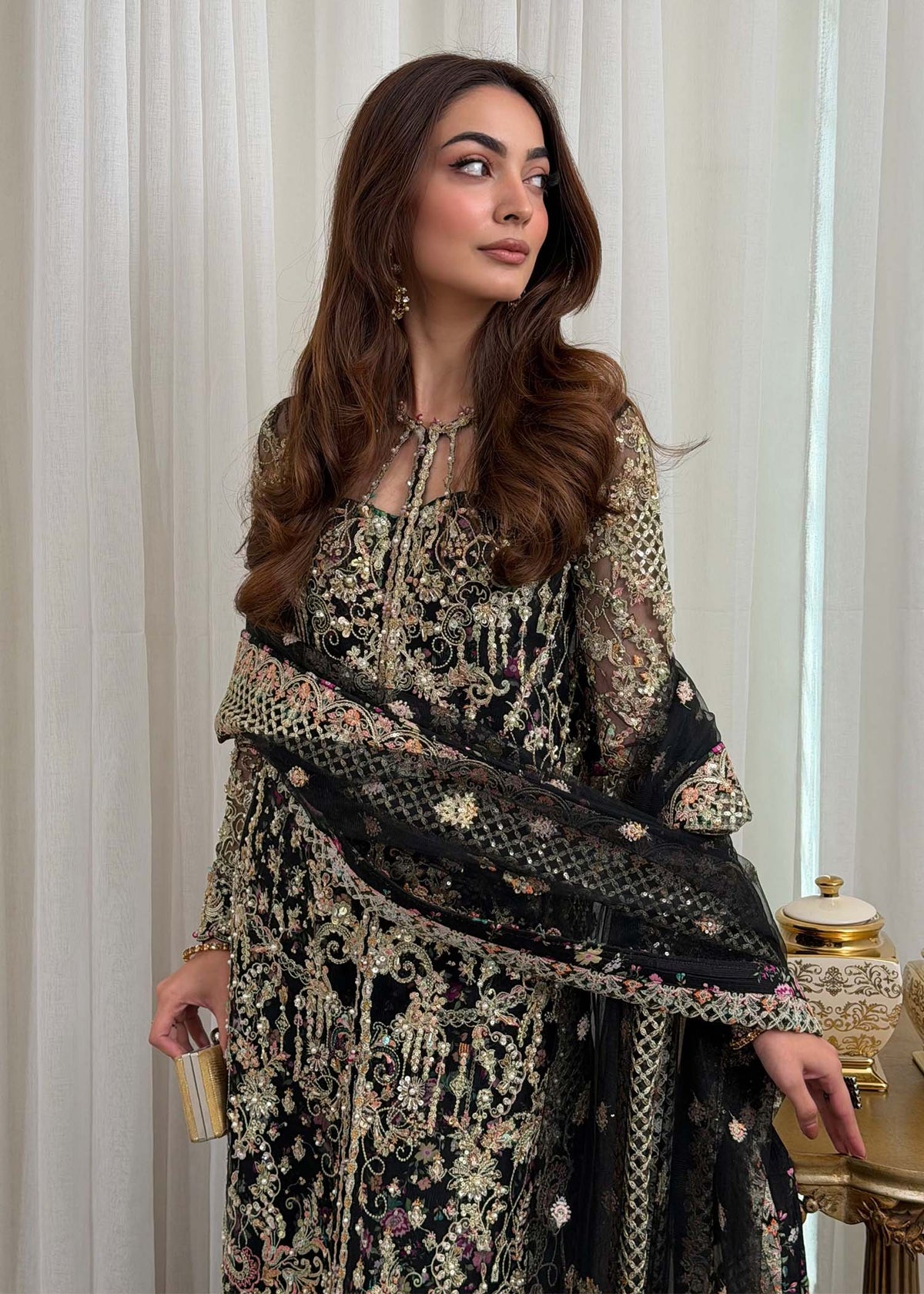Rina black full ensemble view - Kanwal Malik luxury pret