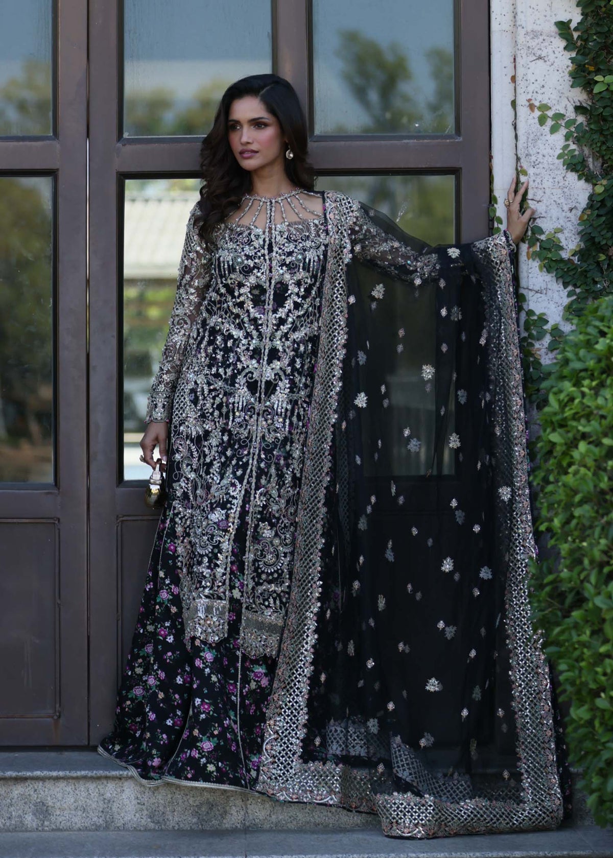 Rina black jacket dress front view - Kanwal Malik luxury pret