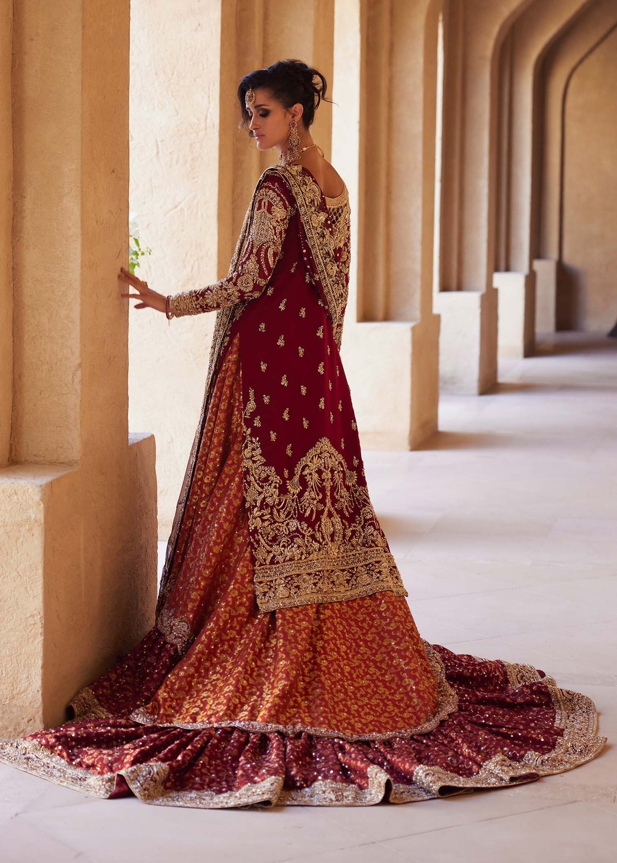 Riva jamawar lehenga trail detail - Kanwal Malik Pakistani bridal wear