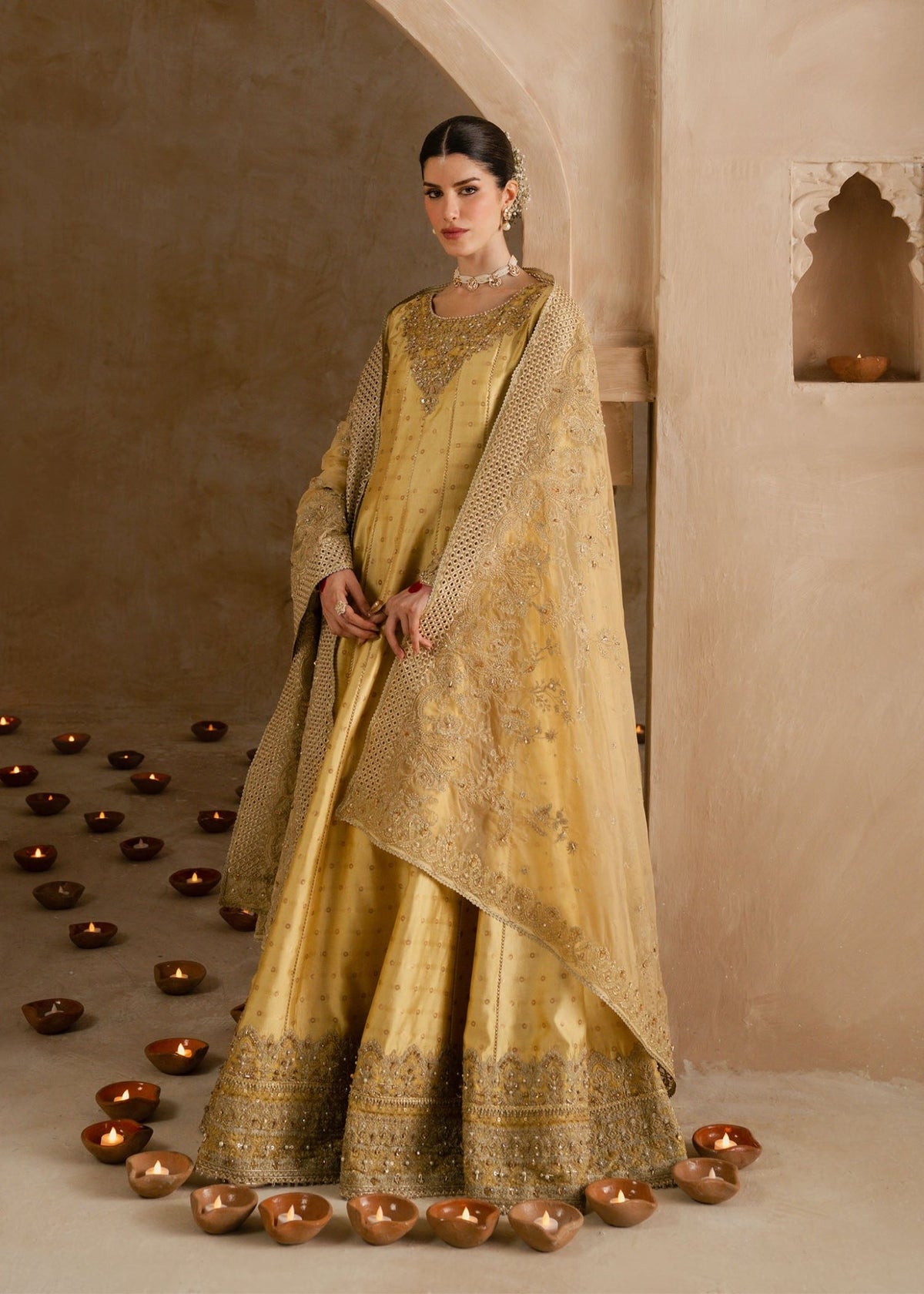 Roohi butter yellow dupatta border embroidery - Kanwal Malik luxury pret