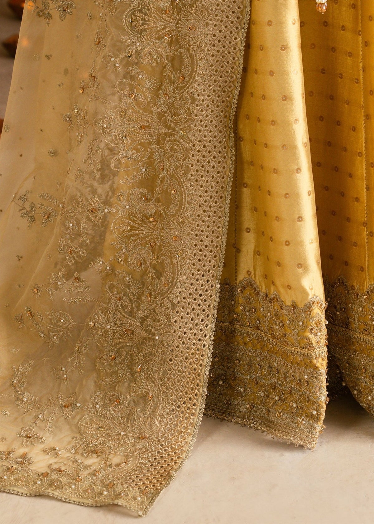 Roohi butter yellow embellished hem detail - Kanwal Malik luxury pret