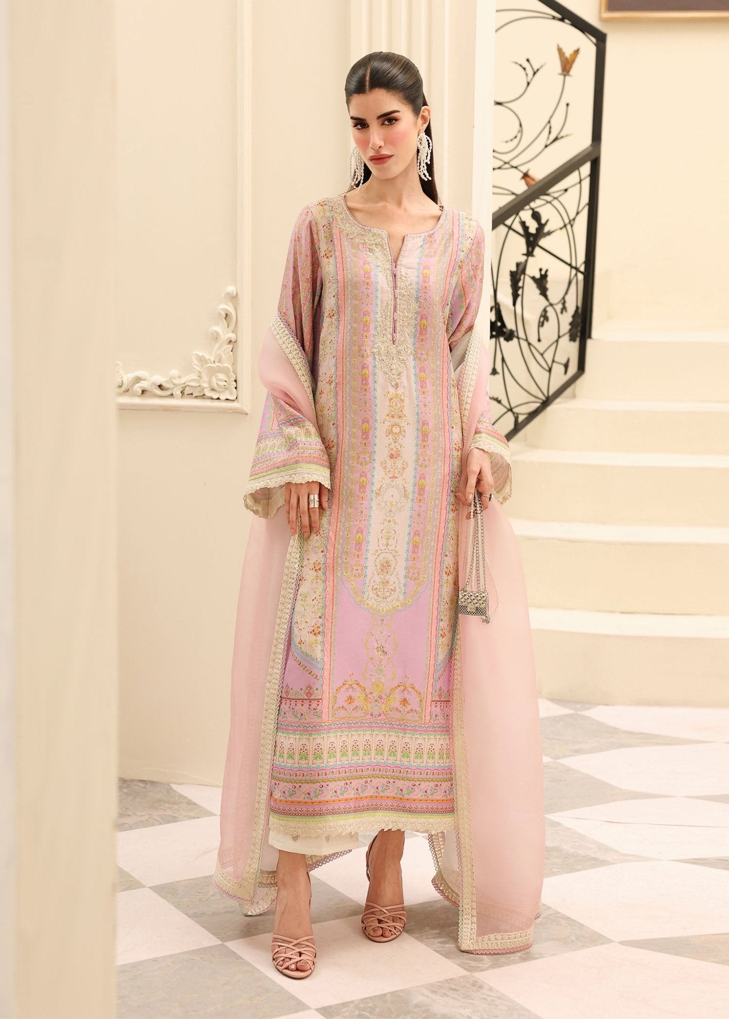 Roselle lilac raw silk shirt front view - Kanwal Malik luxe silk