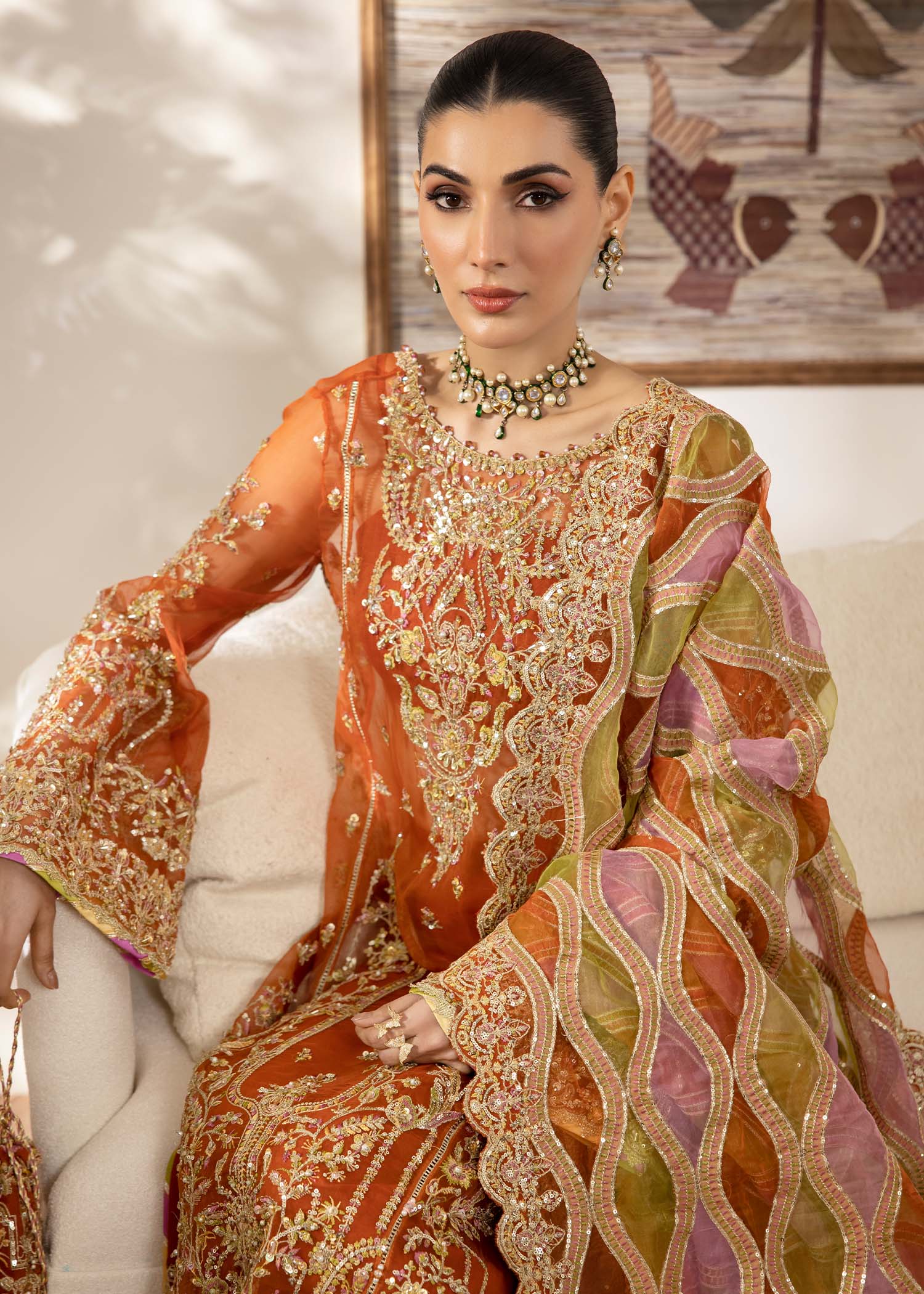 Roshail rust chattapatti embellishment detail - Kanwal Malik