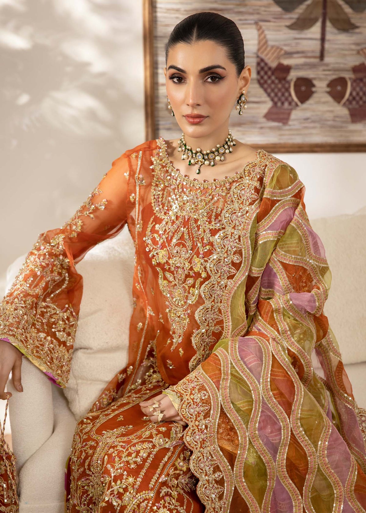 Roshail rust chattapatti embellishment detail - Kanwal Malik