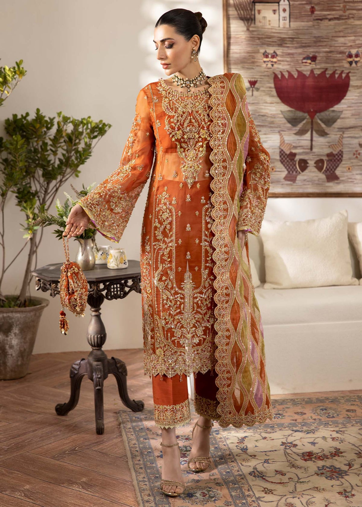 Roshail rust chattapatti shirt front view - Kanwal Malik