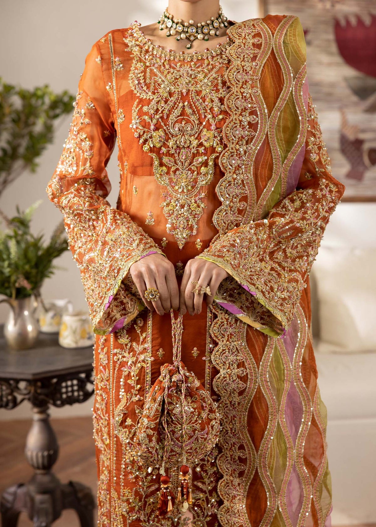 Roshail rust culotte pants detail - Kanwal Malik