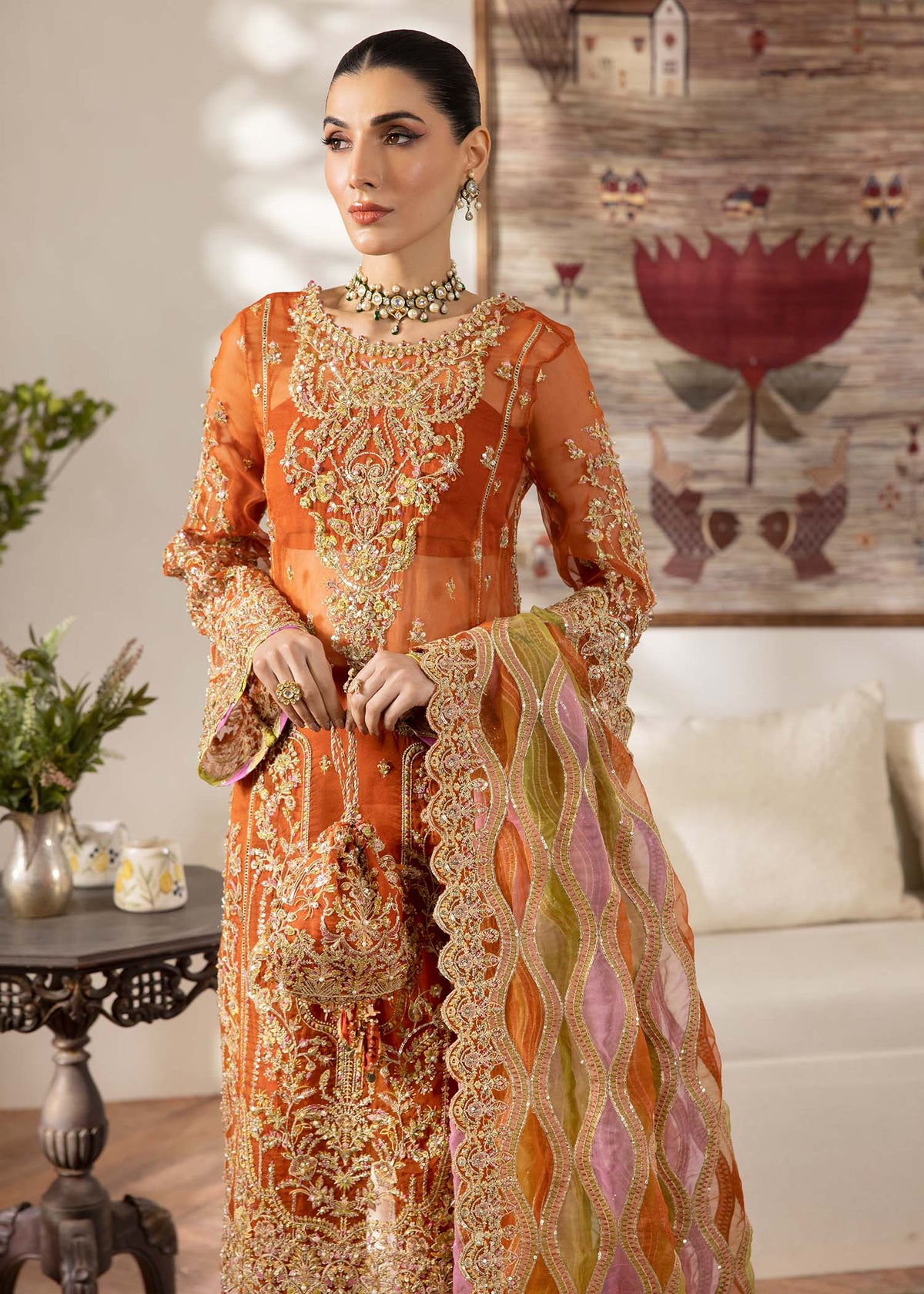 Roshail rust ensemble back view - Kanwal Malik