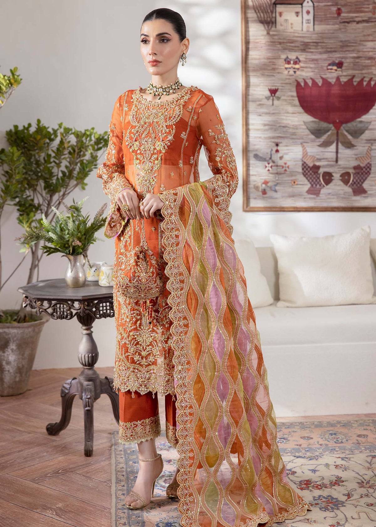Roshail rust ensemble side view - Kanwal Malik