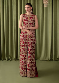 Ruby red tilla embroidered shirt front view - Kanwal Malik luxury pret