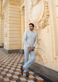 Saif powder blue back view - Kanwal Malik menswear