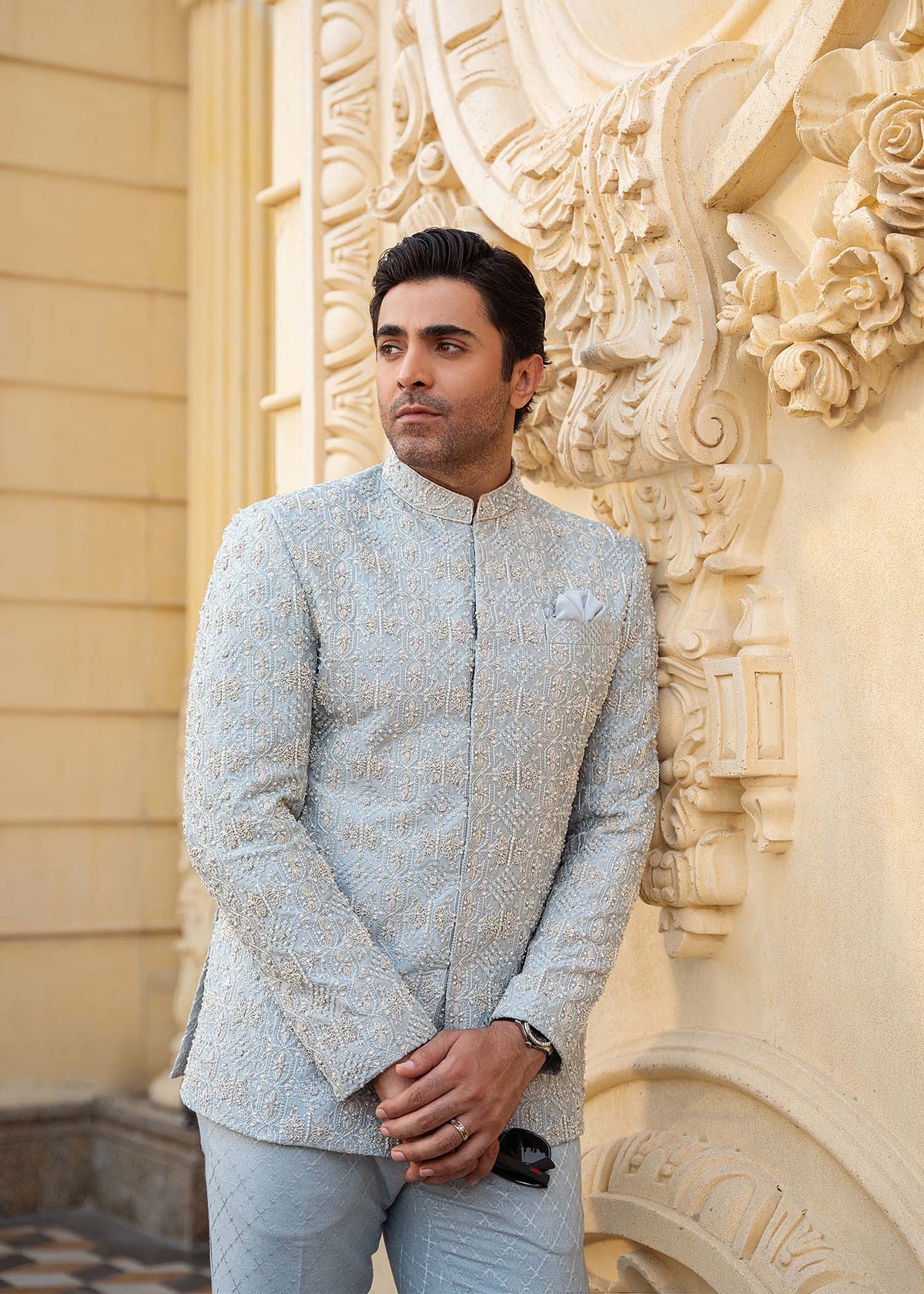 Saif powder blue complete look - Kanwal Malik menswear