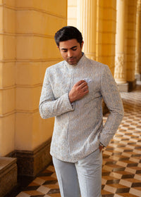 Saif powder blue silver embroidery embellishment detail - Kanwal Malik menswear