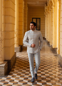 Saif powder blue prince jacket front view - Kanwal Malik menswear