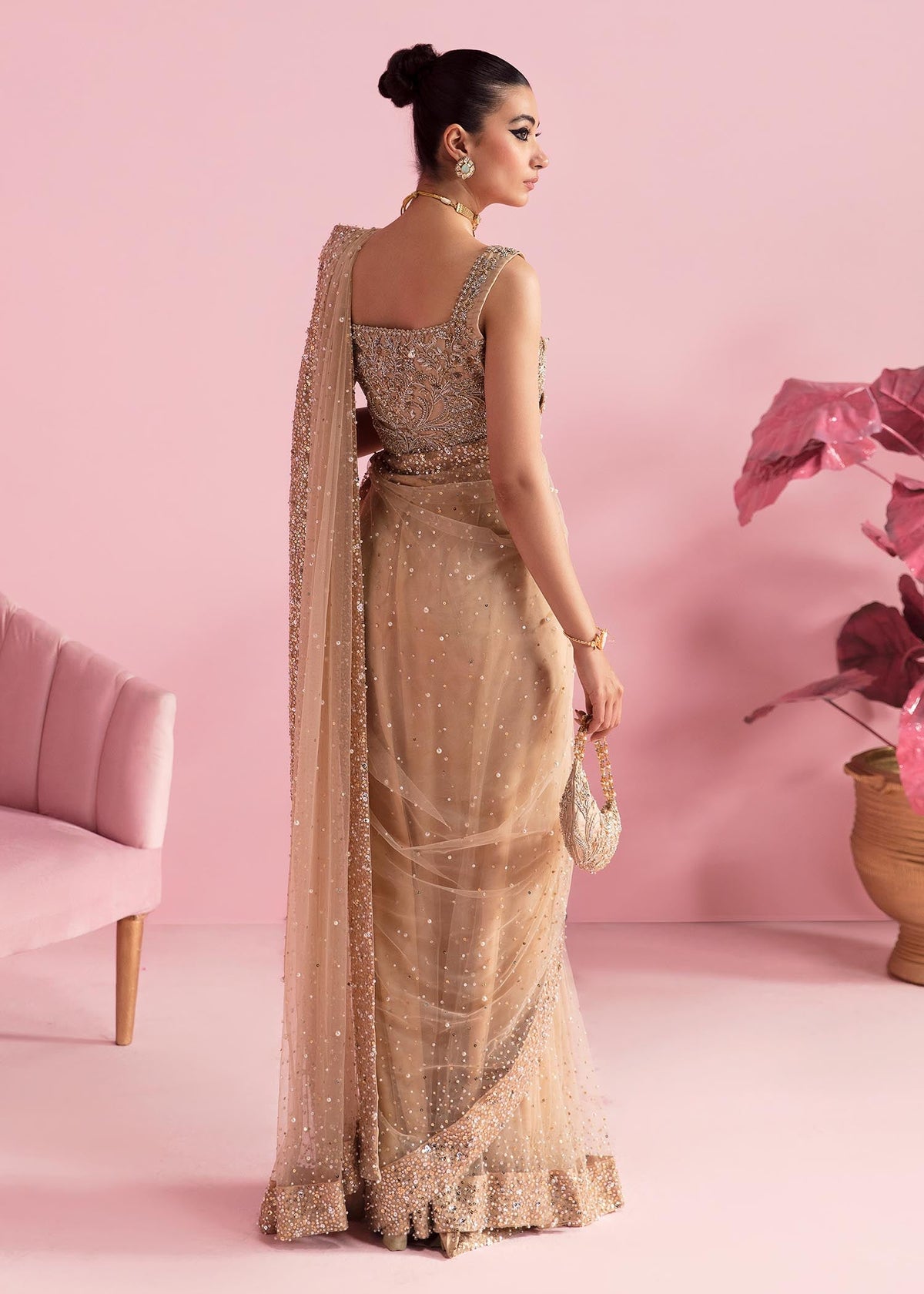Sakura nude raw silk blouse detail - Kanwal Malik luxury pret