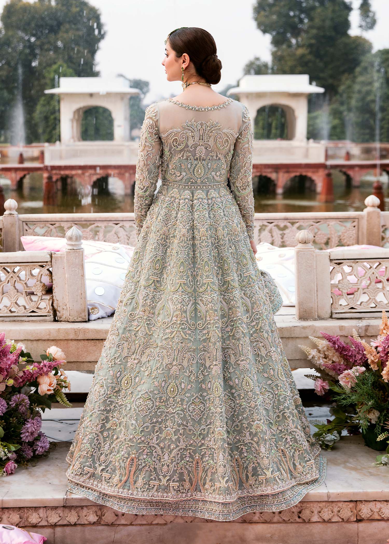Saleha ice blue naqshi dabka embellishment detail - Kanwal Malik bridal couture