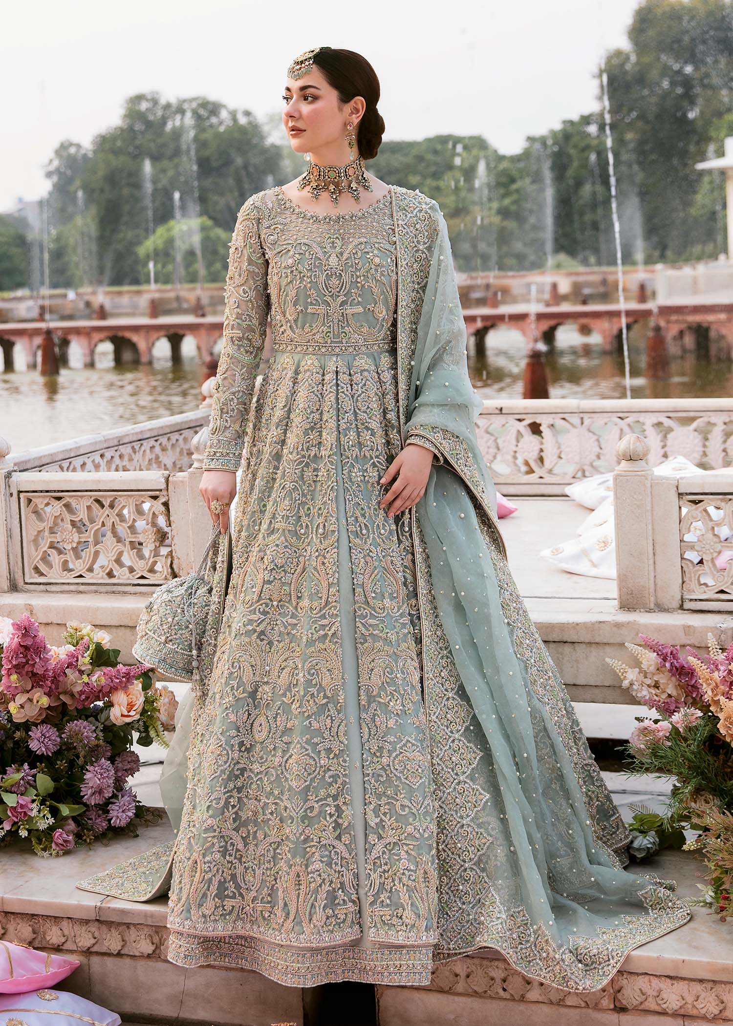 Saleha ice blue bridal gown front view - Kanwal Malik bridal couture