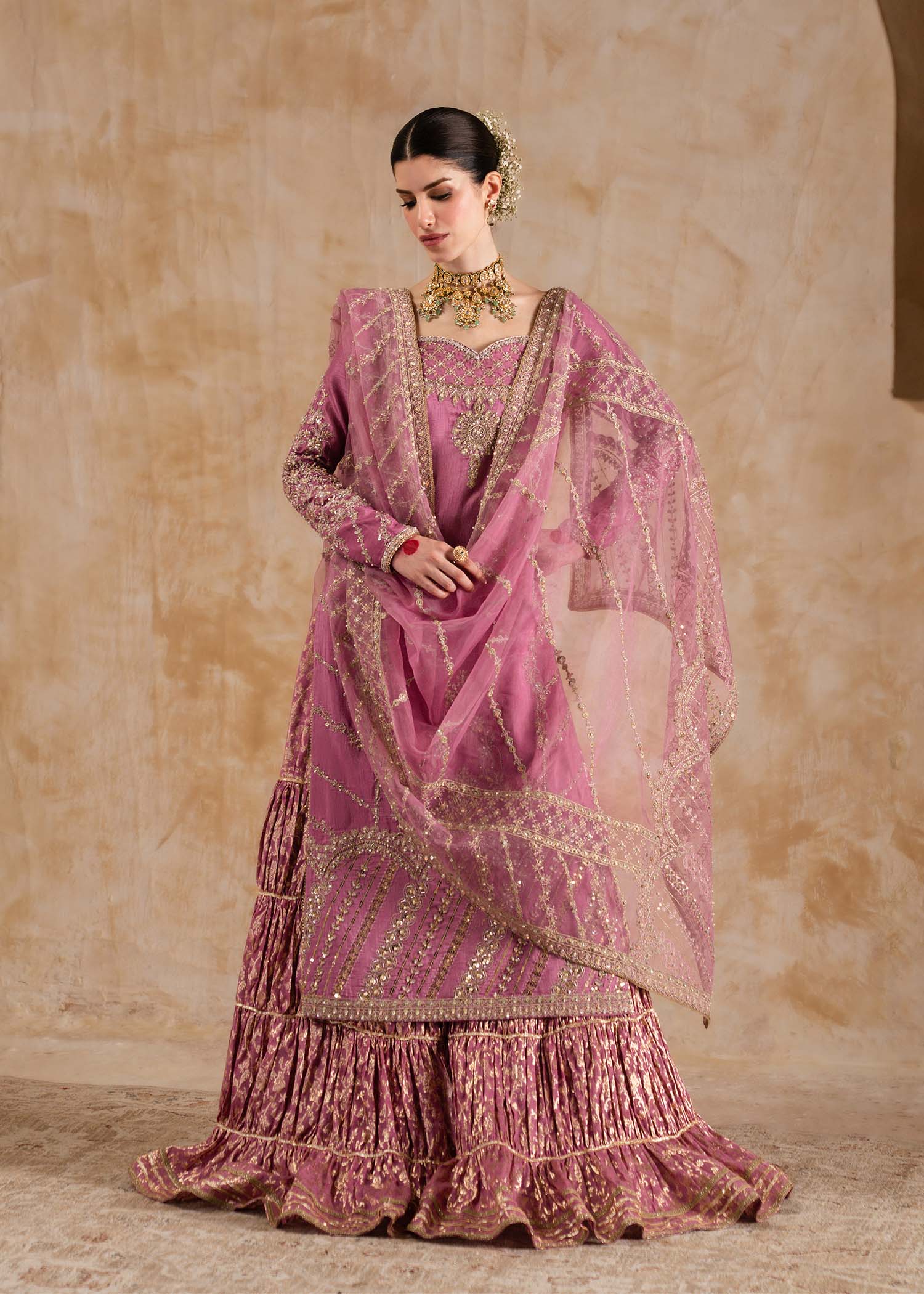 Saliha lilac Korean fabric ensemble front view - Kanwal Malik Shehnai Luxury Pret'26