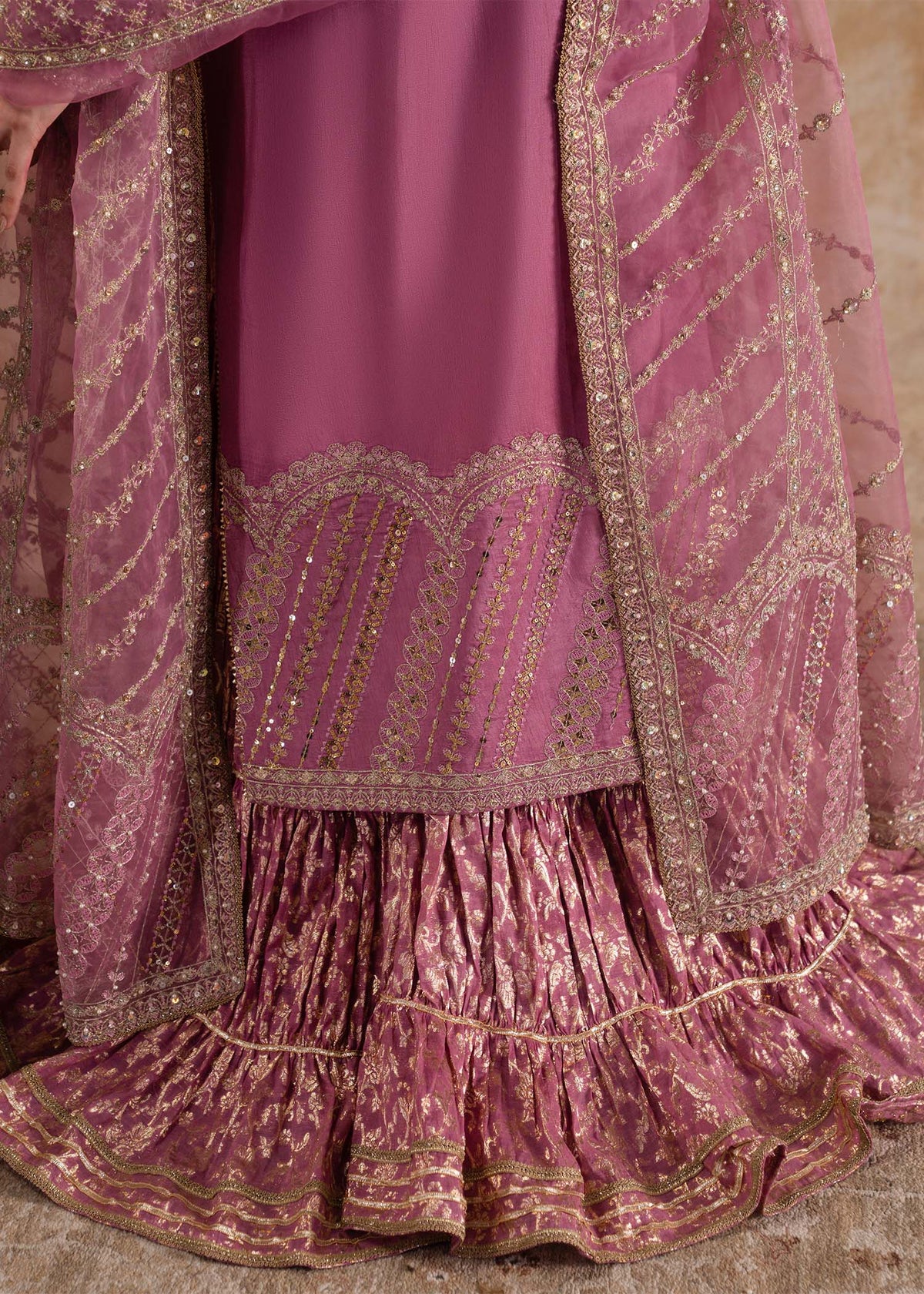 Saliha lilac pleated flared pants detail - Kanwal Malik luxury pret