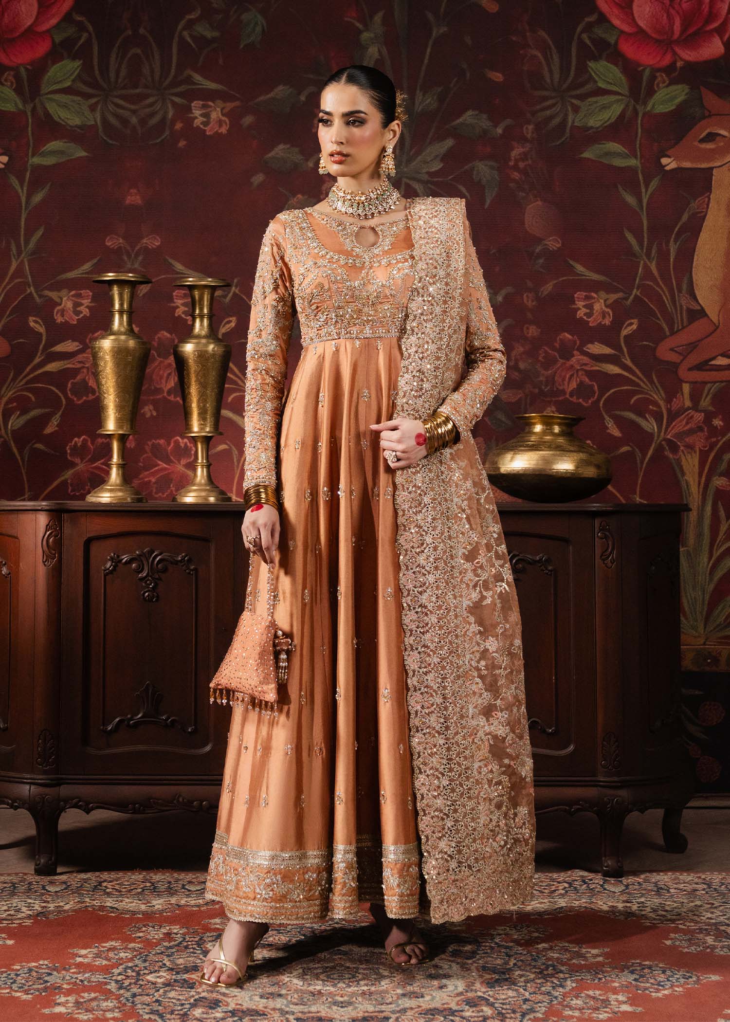 Samira peach pashwas ensemble front - Kanwal Malik Shehnai Luxury Pret'26