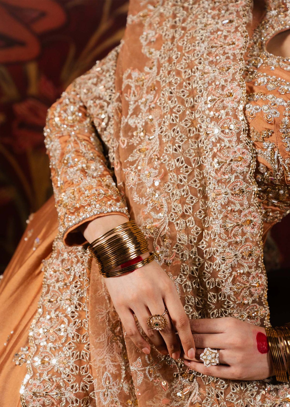 Samira peach pashwas full ensemble side view - Kanwal Malik luxury pret