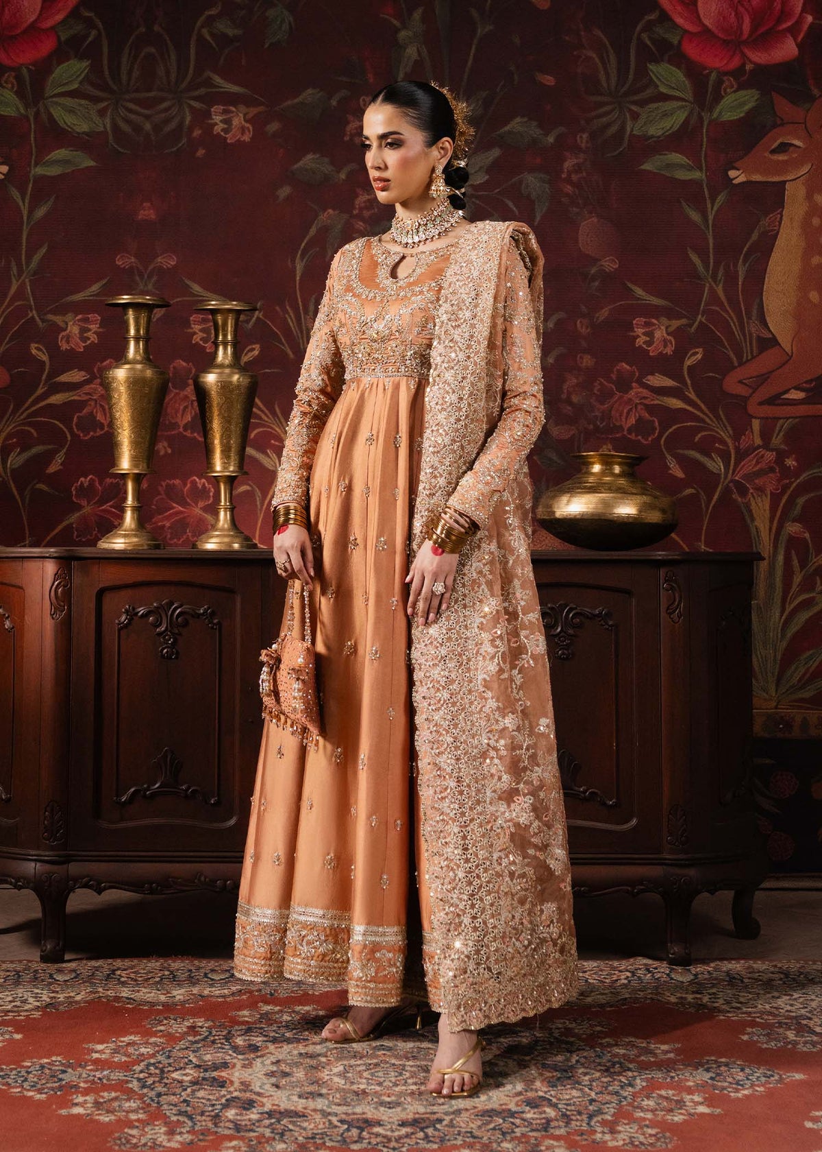 Samira peach pashwas styled look - Kanwal Malik Pakistani designer wear