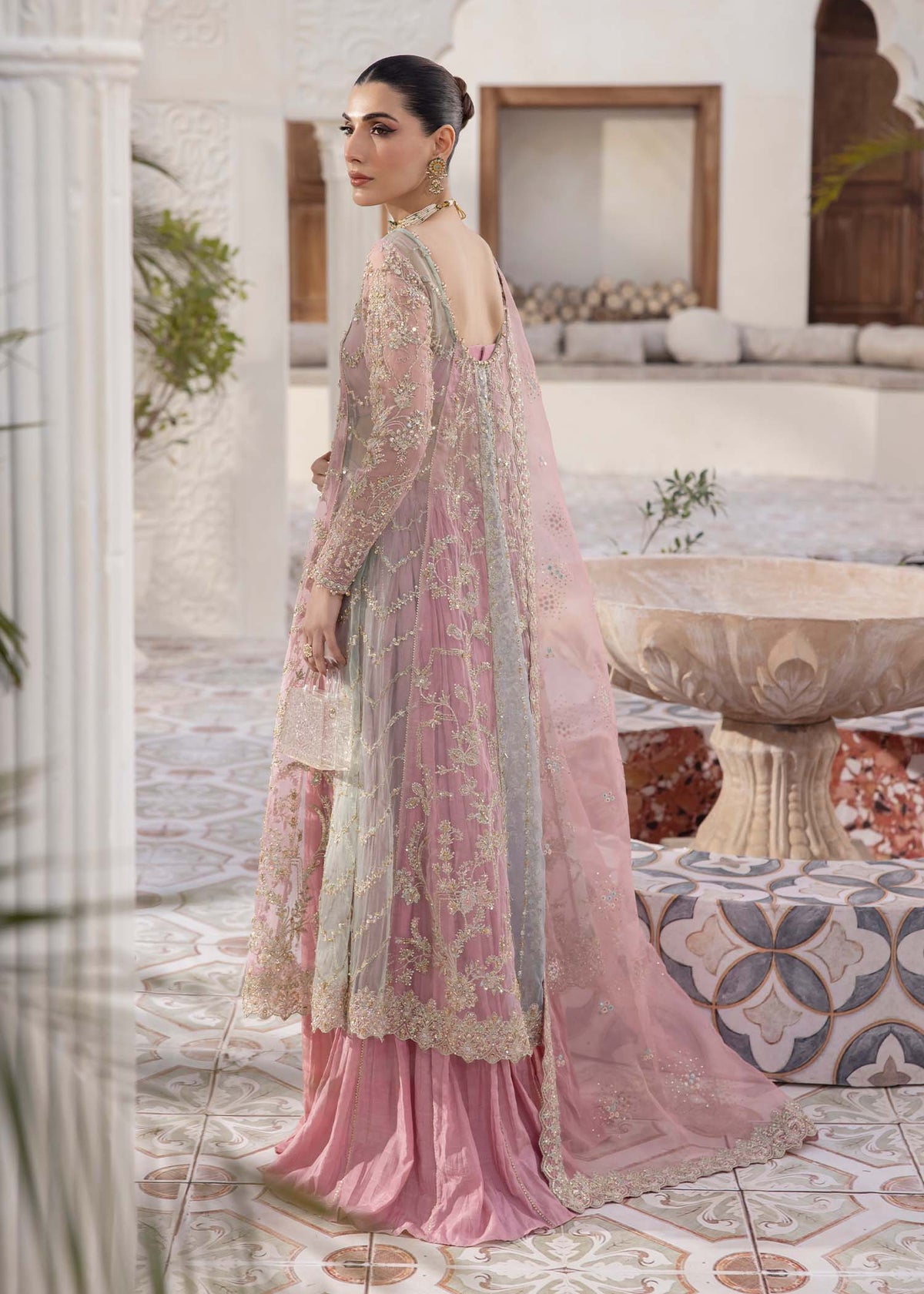 Sanya pink ensemble back view - Kanwal Malik