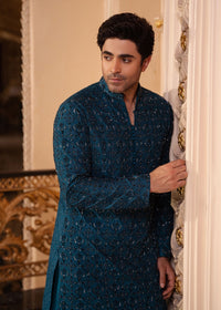 Shahan teal back view - Kanwal Malik menswear