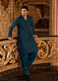 Shahan teal complete look - Kanwal Malik menswear
