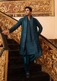 Shahan teal embroidery embellishment detail - Kanwal Malik menswear