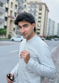 Shahmeer Khakan Shahnawaz serene blue complete look - Kanwal Malik menswear celebrity spotting