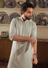 Shahmeer serene blue trouser detail - Kanwal Malik menswear