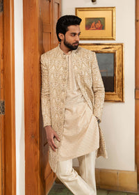 Shams off white embroidery embellishment detail - Kanwal Malik menswear