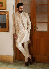 Shams off white sherwani front view - Kanwal Malik menswear