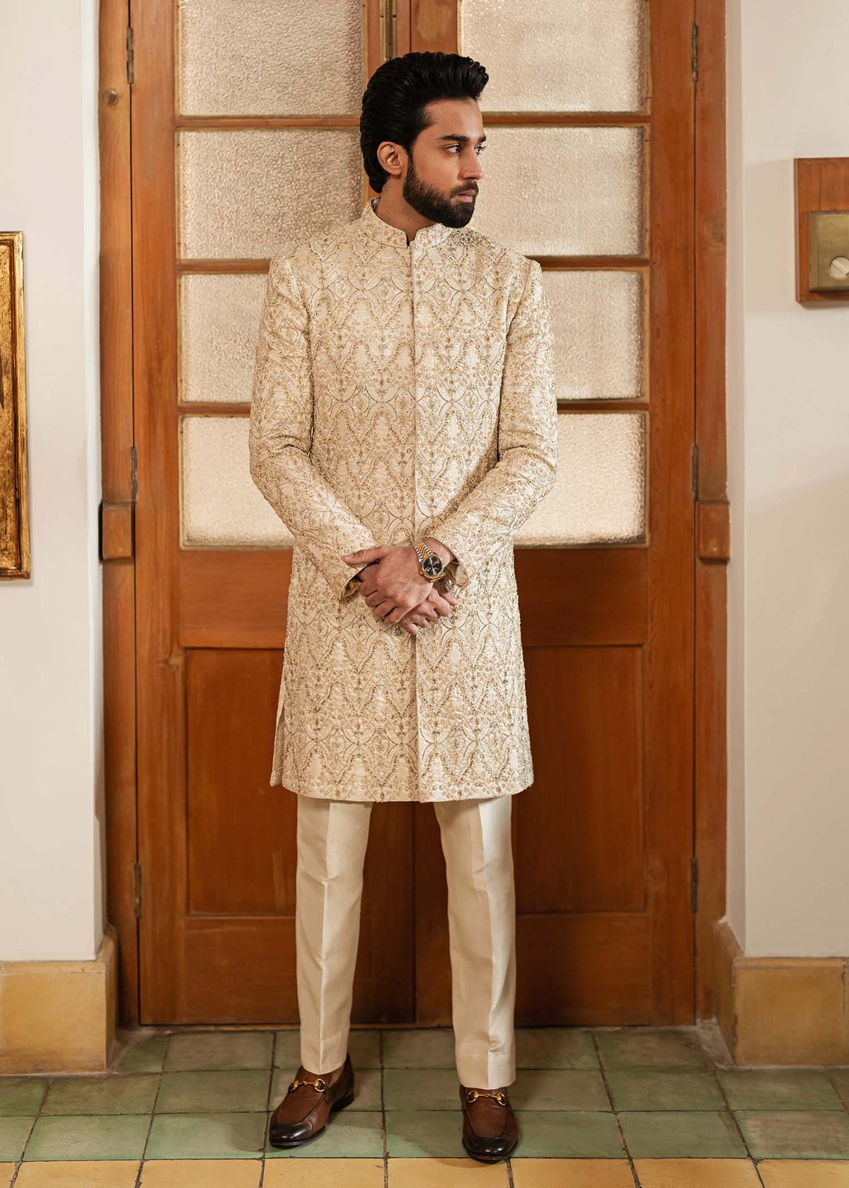 Shams off white styled look - Kanwal Malik menswear