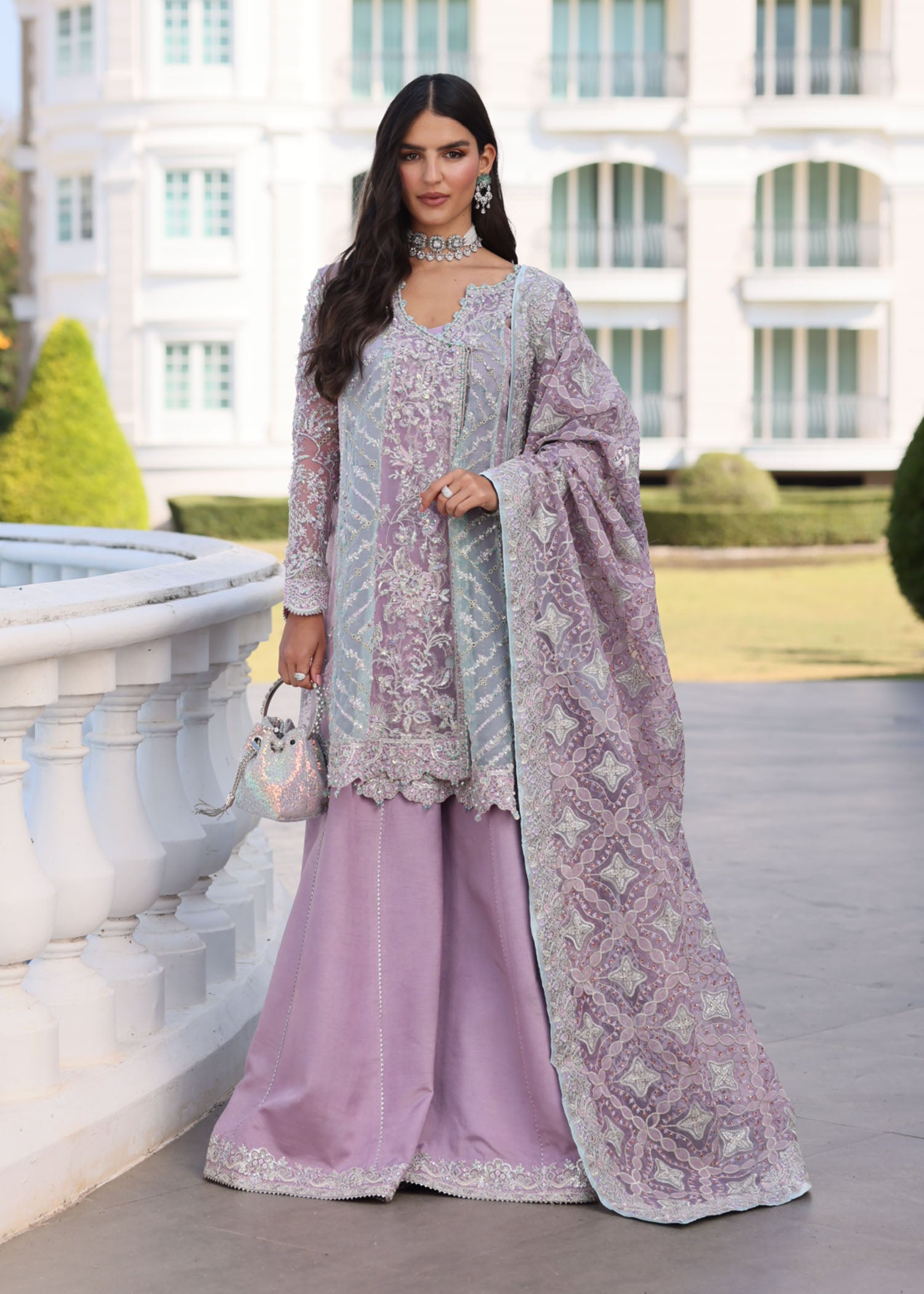 Shanila lilac angrakha dress front view - Kanwal Malik luxury pret